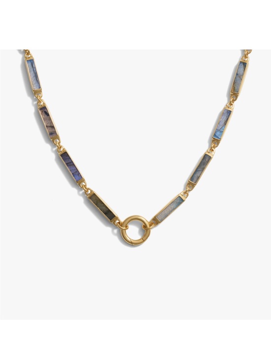 Awe Jewelry - Gold-Frame Labradorite Bar Necklace - Blue